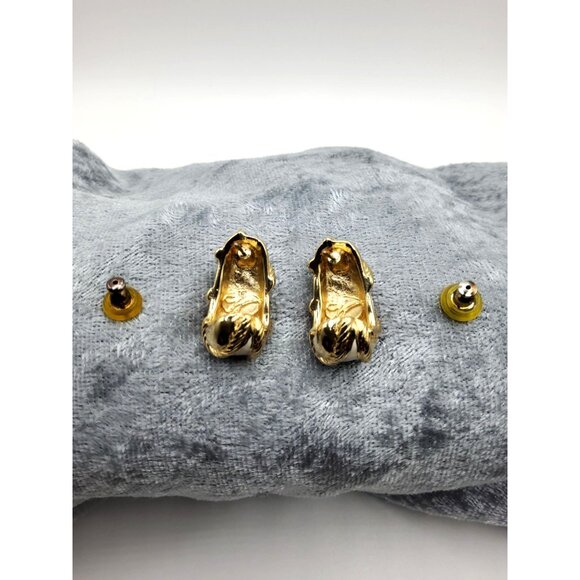 Vintage 80s-90s Signed Robert Manse Gold-tone White Enamel Twisted Rope Earrings - Picture 7 of 14